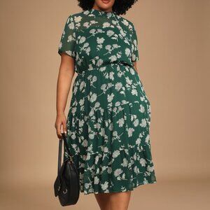 Floral Dressed Up Dark Green Floral Print Midi Dress